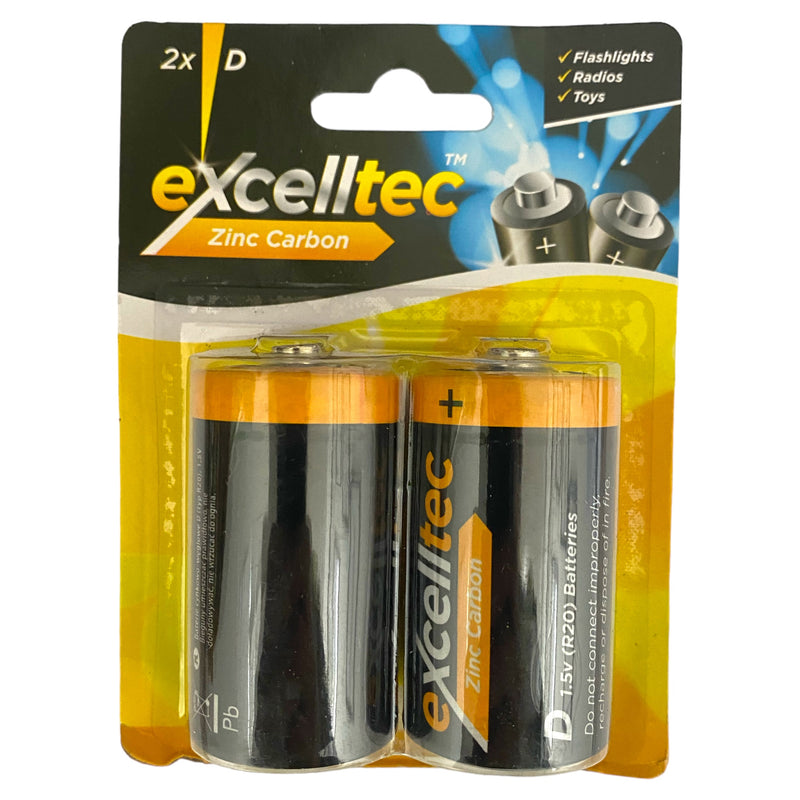 Excelltec Zinc Carbon D Batteries x 2