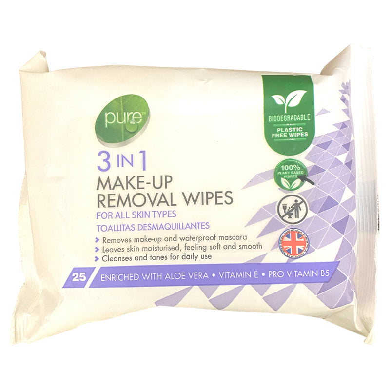 Pure 3 in 1 Make Up Removal Wipes 25pk