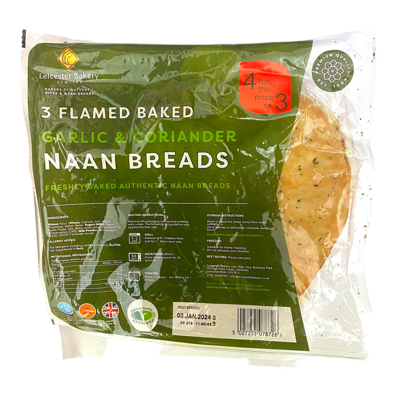 Leicester Bakery Garlic & Coriander Naan Breads x 3