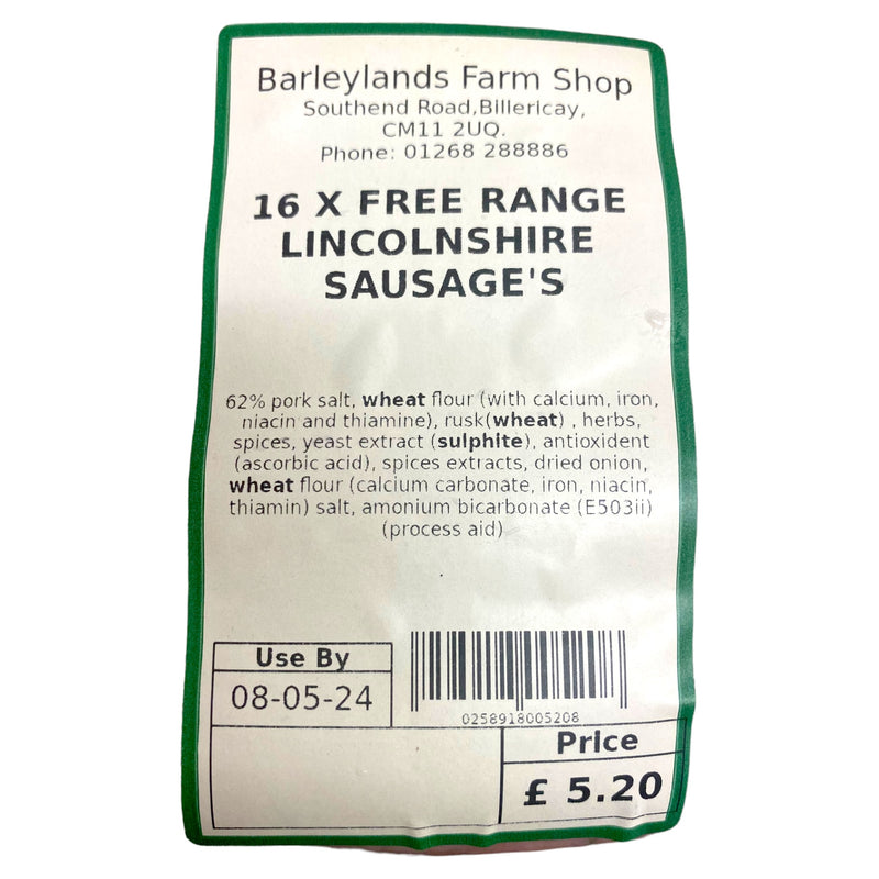 Free Range Lincolnshire Sausages x16