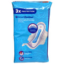 Pack of sanitary pads with '3x Protection' features on a blue background
