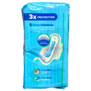Pack of sanitary pads with '3X Protection' features on a white background