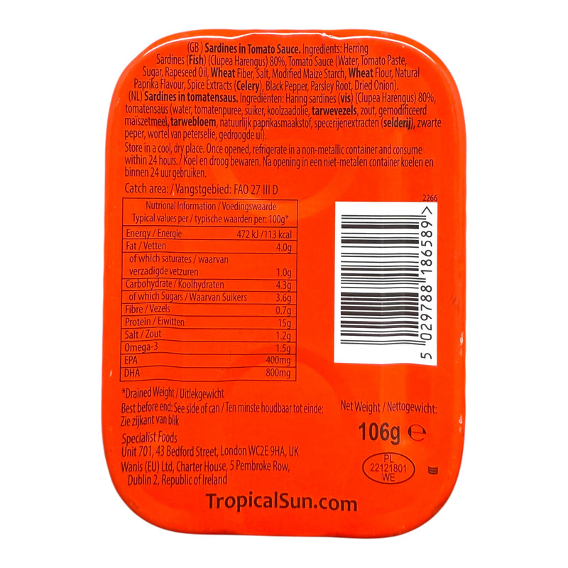 Tropical Sun Canadian Style Sardines In Tomato Sauce 106g