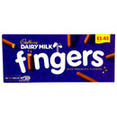 Cadbury Dairy Milk Fingers chocolate biscuits packaging on a white background