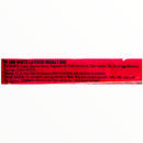 Red candy bar wrapper with white text on a white background