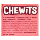 Chewits candy label with strawberry flavor information on a pink background