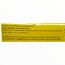 Yellow label with text about oat biscuits on a white background