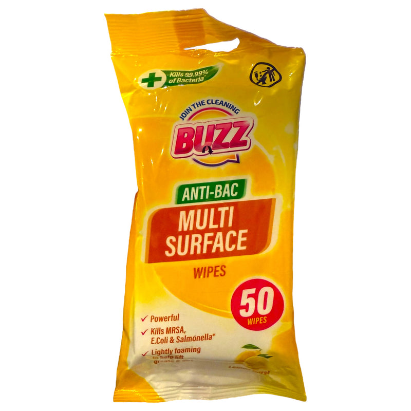 Buzz Anti-Bac Multi Surface Lemon Wipes 50pk