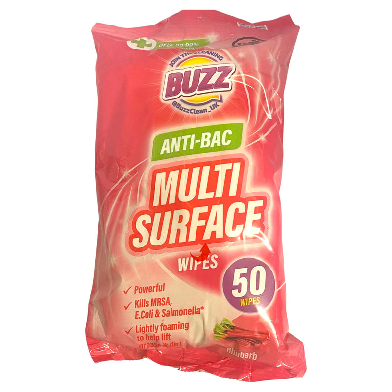 Buzz Anti-Bac Multi Surface Rhubarb Wipes 50pk