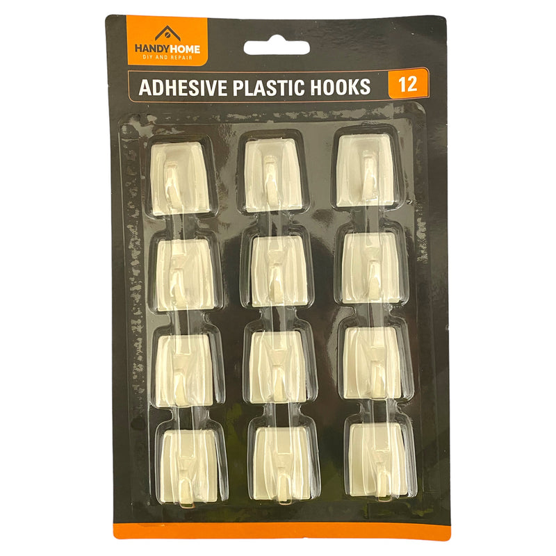 Handy Home Adhesive Plastic Hooks x 12