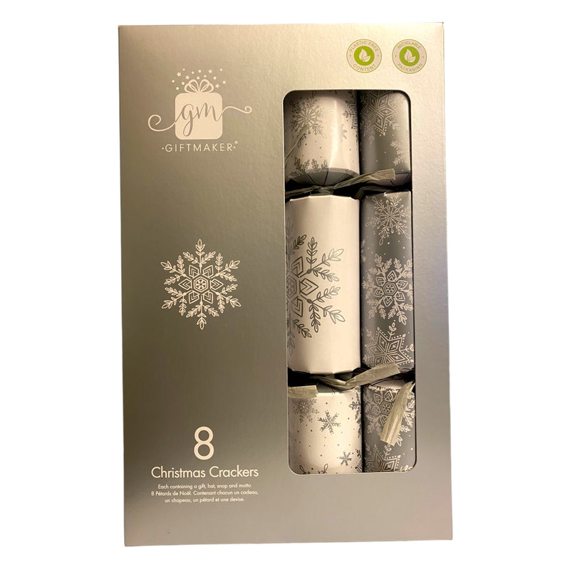 Christmas Crackers Silver with Snowflake 8pk