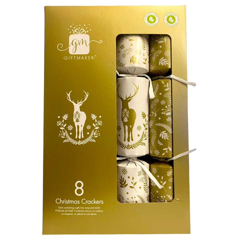 Christmas Crackers Gold with Reindeer 8pk