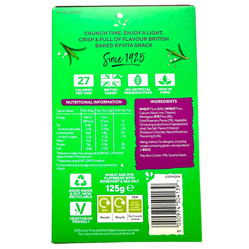 Ryvita Rosemary & Sea Salt Thins 125g