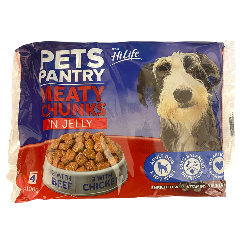 Pets Pantry Meaty Chunks In Jelly For Dogs 4 x 100g