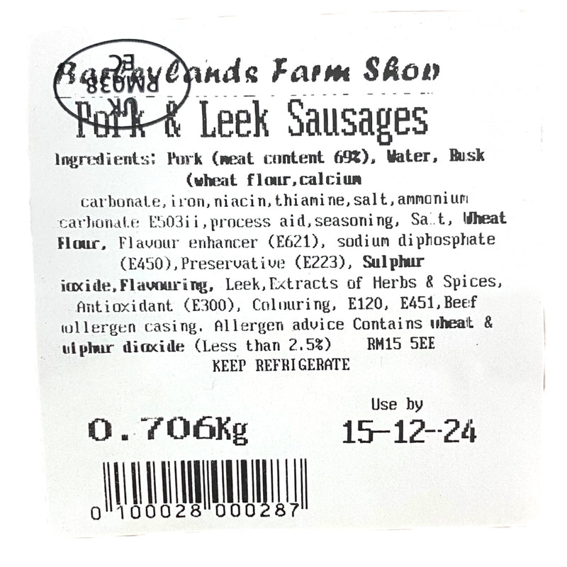 Pork & Leek Sausages 706g