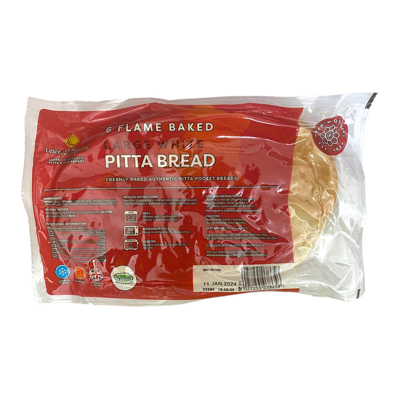 Leicester Bakery Large White Pitta Bread x 6