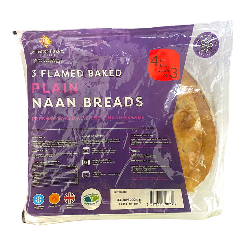 Leicester Bakery Plain Naan Breads x 3