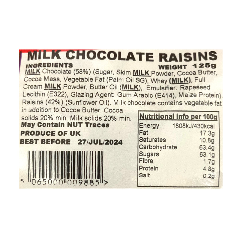 Golden Sunrise Foods Milk Chocolate Raisins 125g