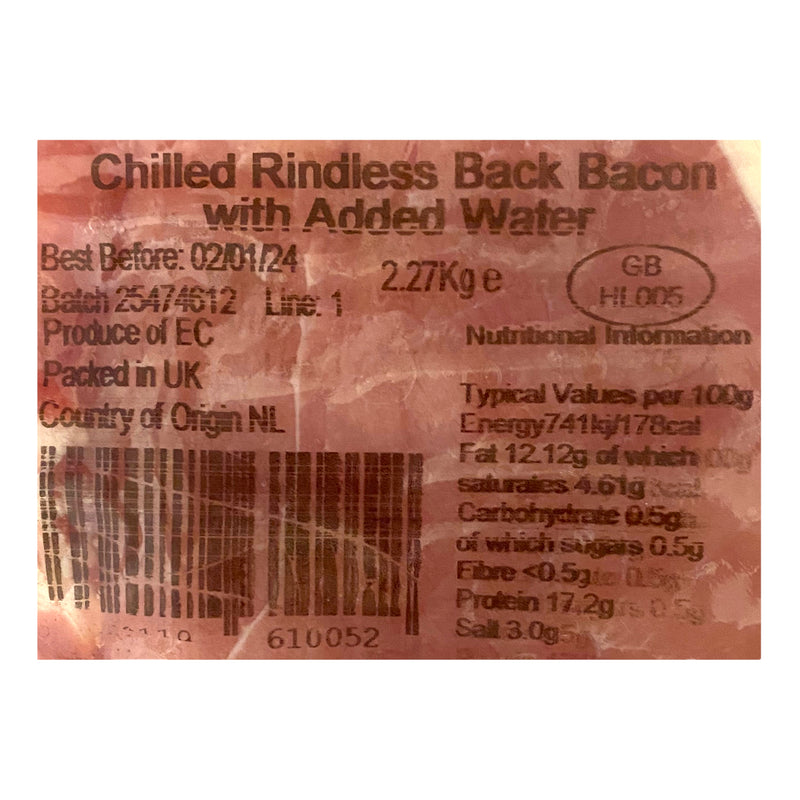 A1 Chilled Rindless Back Bacon 2.275kg