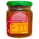 Jar of pasta sauce with a green lid and red label on a white background