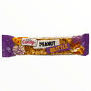 Peanut brittle candy bar in purple packaging on a white background