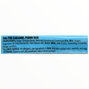 Label of a salted caramel fudge bar with ingredients and allergen information on a white background.