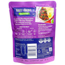 Purple packaging of White & Brown rice with text and images on a white background