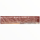 Chocolate, strawberry, and vanilla flavor nougat bar with ingredient list on a white background