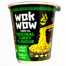 Wok Wow instant noodles cup with black, green, and yellow design on a white background