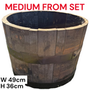 Wooden barrel with dimensions W 49cm H 36cm on a white background