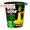 Cup of instant noodles with 'Wow Wow' branding and curry flavor text.